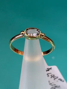 18K MASSIVER GELBGOLD ECHTER BLAUTOPAS OVALER EDELSTEIN DAMENRING Größe 8 NEU - Bild 1 von 7
