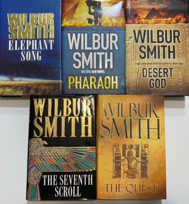 Paquete de 5 libros grandes de tapa dura Wilbur Smith novelas en muy buena condición canción de elefante faraón Foto 1 de 4