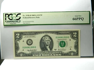 FR. 1938-D 2003-A $2 FW FRN FEDERAL RESERVE NOTE PCGS UNC-66PPQ - Picture 1 of 2