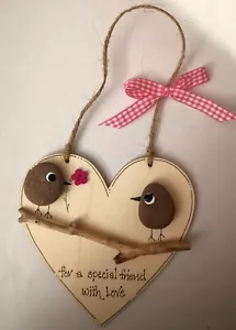 Friend Pebble art Birthday wood heart birds handmade beautiful - Picture 1 of 4