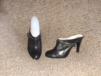 MASSIMO BALDI-Black Leather Mules-Stiletto Heels-Sz 37-Near Mint - Image 1 of 4