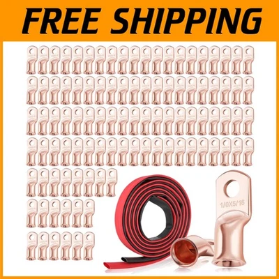 100Pcs 1/0 AWG-5/16 Battery Lugs w/ Heat Shrink Tubing - Image 1 of 4