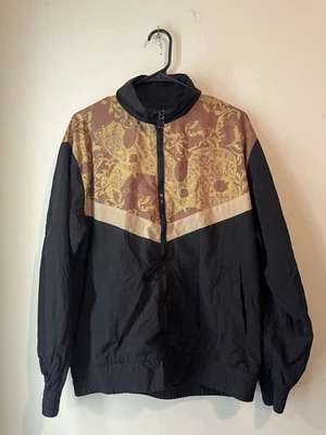 Jaqueta corta-vento vintage colorblock dourada paisley tamanho médio nylon malha forrada - Imagem 1 de 4
