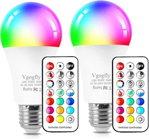 RGB Led Light Bulbs 10W Color Changing Light Bulb with Remote Control (2 Pack) - Picture 1 of 6