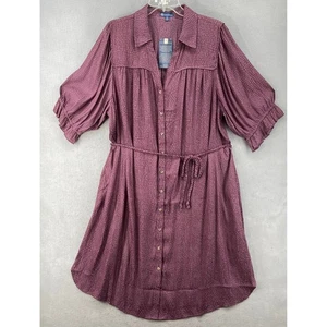 Nuevo con etiquetas Vestido Democracy Para Mujer 2X Estampado Púrpura Botón Delantero Cinturón Manga Abullonada - Imagen 1 de 14