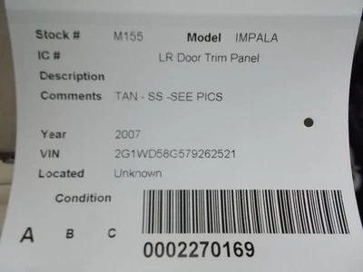 IMPALA    2007 Door Trim Panel, Rear 171202 Foto 1 de 4