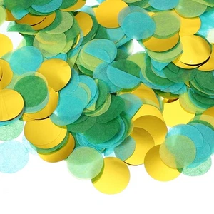 Round Tissue Paper Confetti 1", Table Wedding Confetti Dots, Cyan/Green/Yellow - Picture 1 of 5