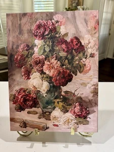 Vintage Blume Leinwand Wandbild Französisch Land Floral Mauve, Rosa und Beige 16x12 - Bild 1 von 4