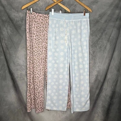 Lot 2 Pajama Pants Women Small & Small Petite Cozy Comfy Lounging Leopard & Blue - Image 1 of 4