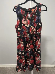 ModCloth Black Red Rose Floral Midi Sheath Dress Size L - Picture 1 of 7