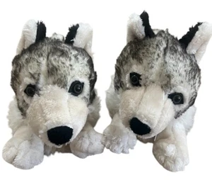 Realistic Husky Wolf Dog Plush Slippers Faux Fur Sz Women’s 7-9 Set 11” - Picture 1 of 4