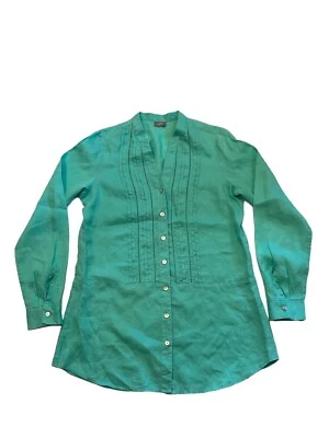 Top túnica Jill para mujer Pit - Pit 19" como nuevo cuello en V 100 % lino mangas largas Preppy Foto 1 de 4