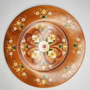 HAND PAINTED DECORATIVE WOOD PLATE ORNATE WALL ART HOME DECOR VINTAGE Signed - Picture 1 of 8