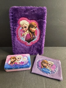 Disney Frozen Glitter Coin Purse, Tin, Furry Notebook Diary Journal Anna Elsa - Picture 1 of 13