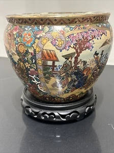 Preciosa maceta grande antigua asiática china floral cuenco familiar - Imagen 1 de 14