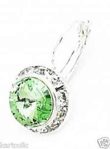 AUSTRIAN CRYSTAL ELEMENTS-10MM CRYSTAL PERIDOT GRN- SIL.PLT. LEVER-BACK EARRINGS - Picture 1 of 7
