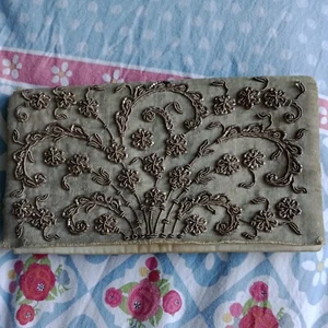 Vintage indische graue Samt & Silber Metall bestickt Clutch Tasche. Sammler.  - Bild 1 von 9