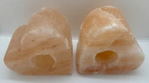 Himalayan Salt Pair of Heart Shaped Candle Holders 5x5.25 x2.75 NEW!  Free Ship! - Picture 1 of 6