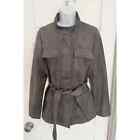 White House Black Market Jacket Size M Brownish Gray Belted Faux Suede Pockets