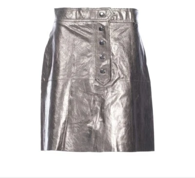 Minifalda Zara Mujer Envejecida Metálica Plateada Cuero Línea A, Talla M Nueva Foto 1 de 4