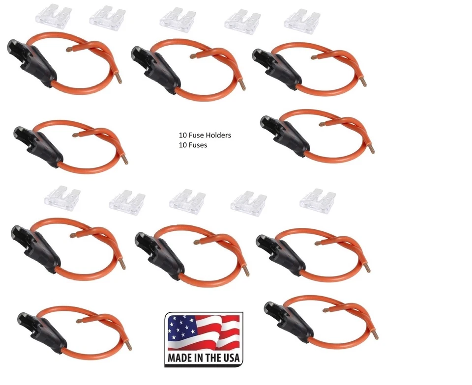SOPORTE FUSIBLES ATC CALIBRE 12 EN LÍNEA (10 PIEZAS) + (10 PIEZAS) FUSIBLE DE 25 AMPERIOS Hecho en EE. UU.  Foto 1 de 1