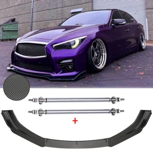 Divisor de alerón labial de parachoques delantero de carbono + varillas de puntal para Infiniti M35 M35h M37 - Imagen 1 de 9
