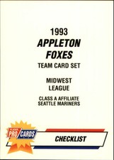 1993 Appleton Foxes Fleer/ProCards #2479 Checklist