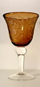 MICHAEL WEEMS Style 8” Tall Amber Gold Etched Floral Patterned Glass Goblet EUC - Picture 1 of 2
