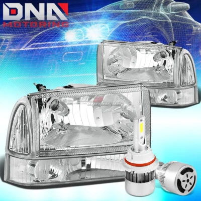 FARO CARCASA CROMADA + ESQUINA TRANSPARENTE + LED BLANCO 9007 HID + VENTILADOR AJUSTE 99-04 SUPERDUTY Foto 1 de 4