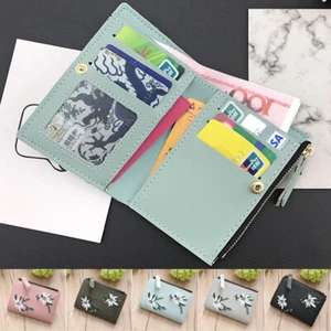Mujer Floral Cartera Doble Pliegue Cuero Mini Monedero Bolso sin asas Portatarjetas Bolso de mano - Imagen 1 de 17