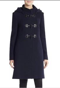 NWT Cinzia Rocca due Navy Blue Toggle Coat IT 40 US 4 Hood EUC wool - Picture 1 of 5