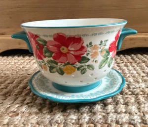 The Pioneer Woman Floral Small Stoneware Berry Strainer Colander & Drip Plate - Picture 1 of 10