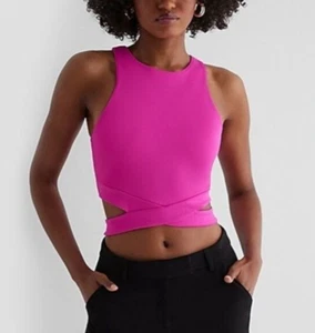 Express Size S Body Contour High Compression Cutout Cropped Tank Hot Pink Dance - Picture 1 of 7