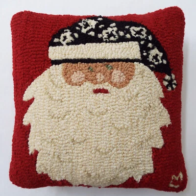 Chandler 4 Corners Santa Christmas Red Hooked Square Pillow Wool Laura Megroz - Image 1 of 4