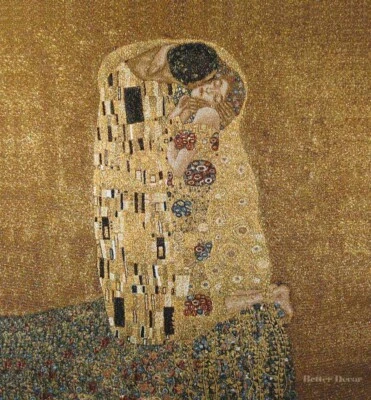TAPIZ TEJIDO JACQUARD PARED 27" El Beso GUSTAV KLIMT ARTE - DECORACIÓN EURO DORADO Foto 1 de 2