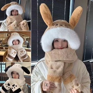 Velvet Scarf Gloves Hat Soft Fleece Earmuffs Hat New Ear Flap Hat  Winter - Picture 1 of 15