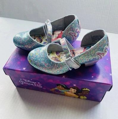 Disney Princess Ballet Toddler Girls 7T Hook & Loop Strap Silver Glitter Shoes - Image 1 of 4