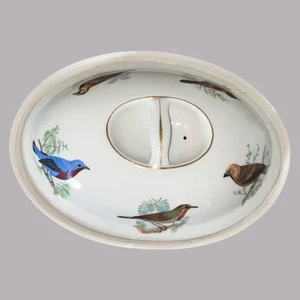 Louis Lourioux Le Faune Oval Porcelain Casserole Dish W/Lid Birds Motif 9"x5.5" - Picture 1 of 17