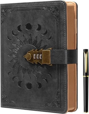 Agenda con candado borde marrón recargable tapa dura de piel 240 páginas US NUEVO Foto 1 de 4