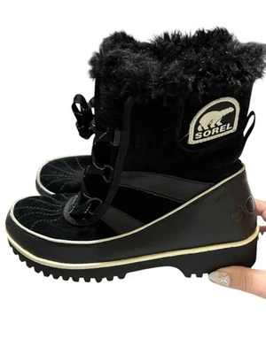 Sorel Women’s 9.5 Waterproof Faux Fur Winter Boots NL2089-010 Black Lace Up VGC - Image 1 of 4