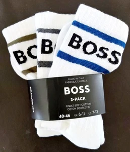 3 PAIRS : Genuine UK 6-11 HUGO BOSS Cushioned CREW Socks White HB24 - Picture 1 of 6