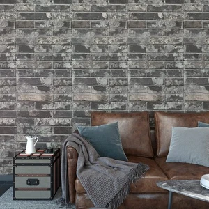 15.7''x78.7'' Grey Brick Wallpaper Peel and Stick 3D Faux Brick Wall Paper Ro... - Picture 1 of 9