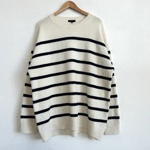 Suéter J Crew Mujer XXL Lana Merino Novio Cuadrado Gran Tamaño Rayas Azul Crema - Imagen 1 de 9