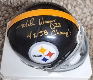 Signed MIKE WAGNER "4x SB Champs" Pittsburgh Steelers Mini Helmet w/Show ticket - Picture 1 of 1