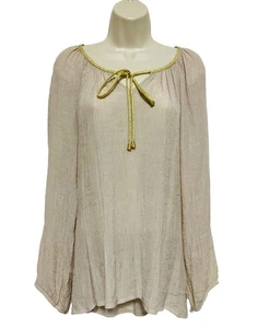 Kleid Scheune Oberteil Medium Tunika Crinkle Langarm champagner Plissee gold zum Binden - Bild 1 von 10