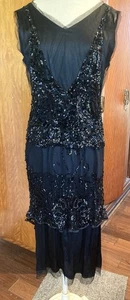 Vintage 1930s black sequin evening dress party dress B 37 - Picture 1 of 15