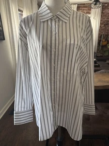 Lola River Gray White Striped LS Button Down Top Women’s Size XL Anthropologie - Picture 1 of 6