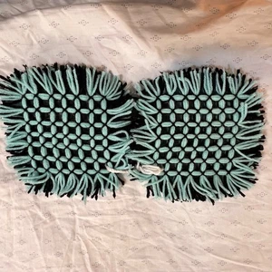 Handgefertigte Gewebte Garn Topf Halter Schwarz & Aqua Quadratisch 2er Set 7"x7" Küche De - Bild 1 von 7