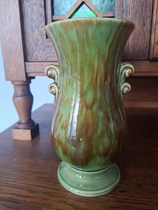 Vintage 1940er Brush McCoy USA 594 Vase gelb grün 8 Zoll - Bild 1 von 9
