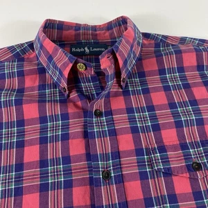 Ralph Lauren Button Down Shirt Mens Large Red Blue Plaid Long Sleeve Cotton - Picture 1 of 10